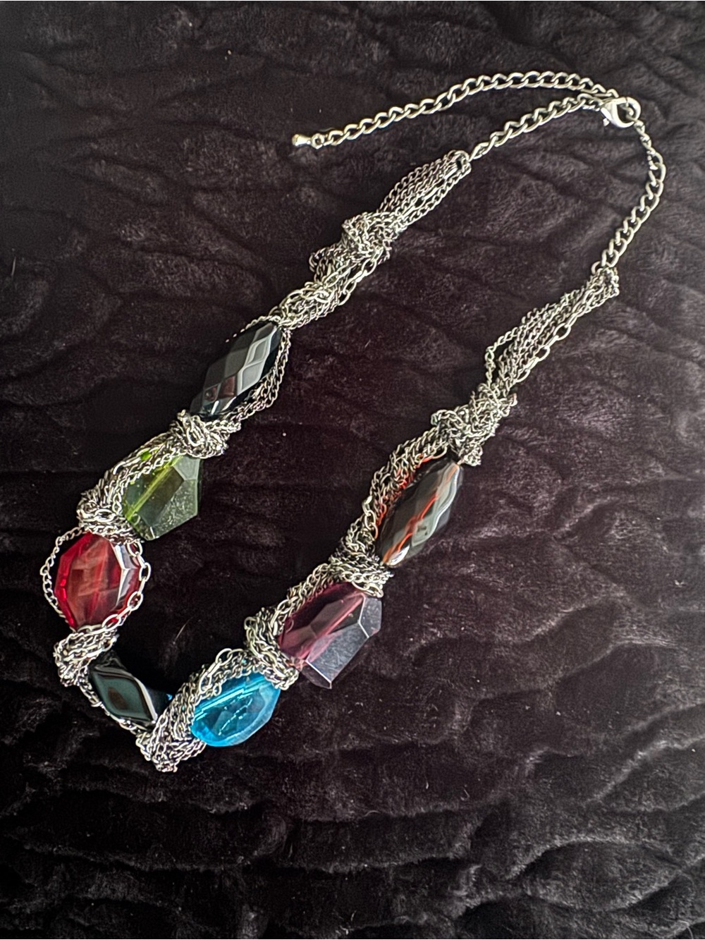 Multicolor Faceted Gem Statement Necklace